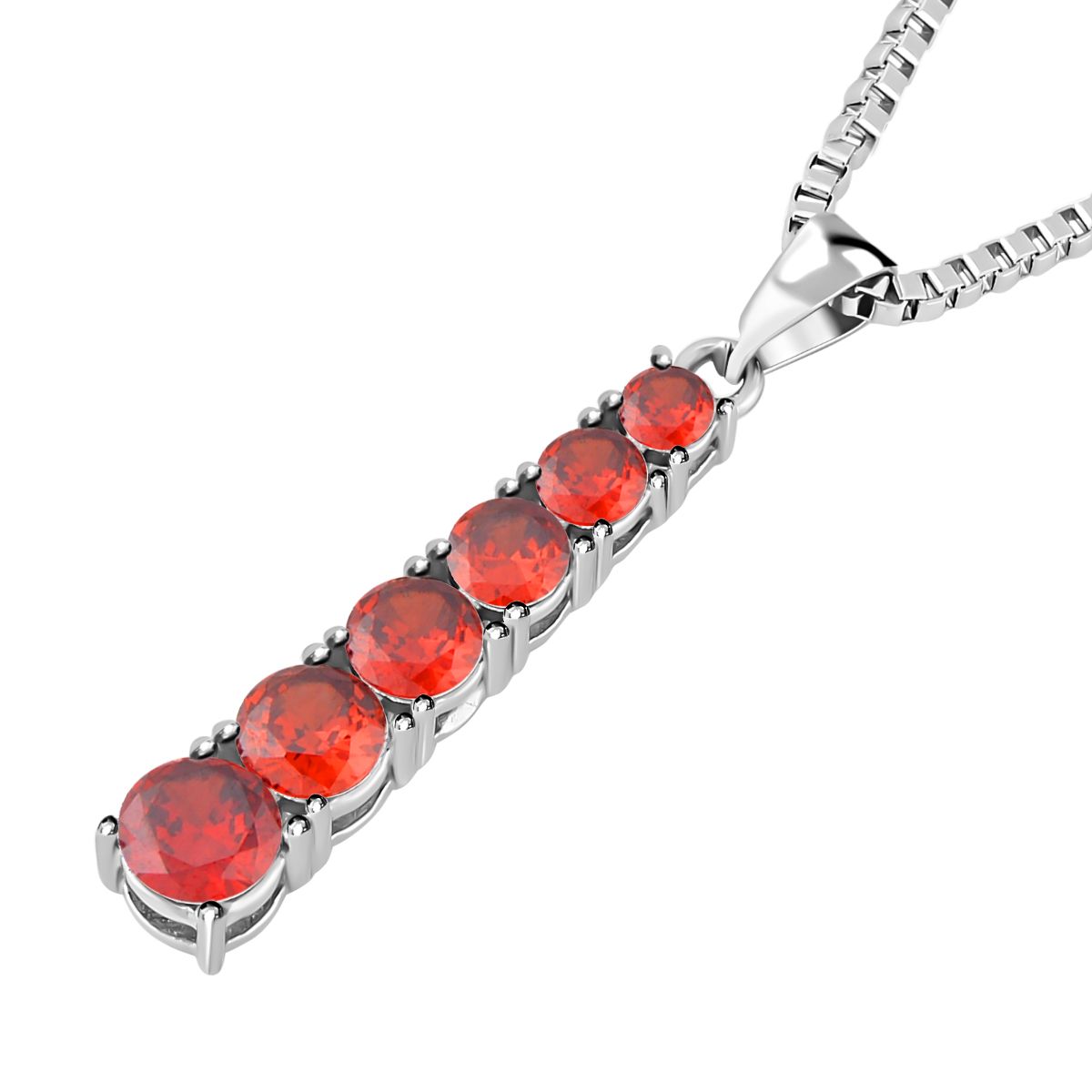 2er Set - Brillantes, rotes, rund geschliffenes Kristall-Schmuckset, mit Ohrringe und Halskette 316L Edelstahl