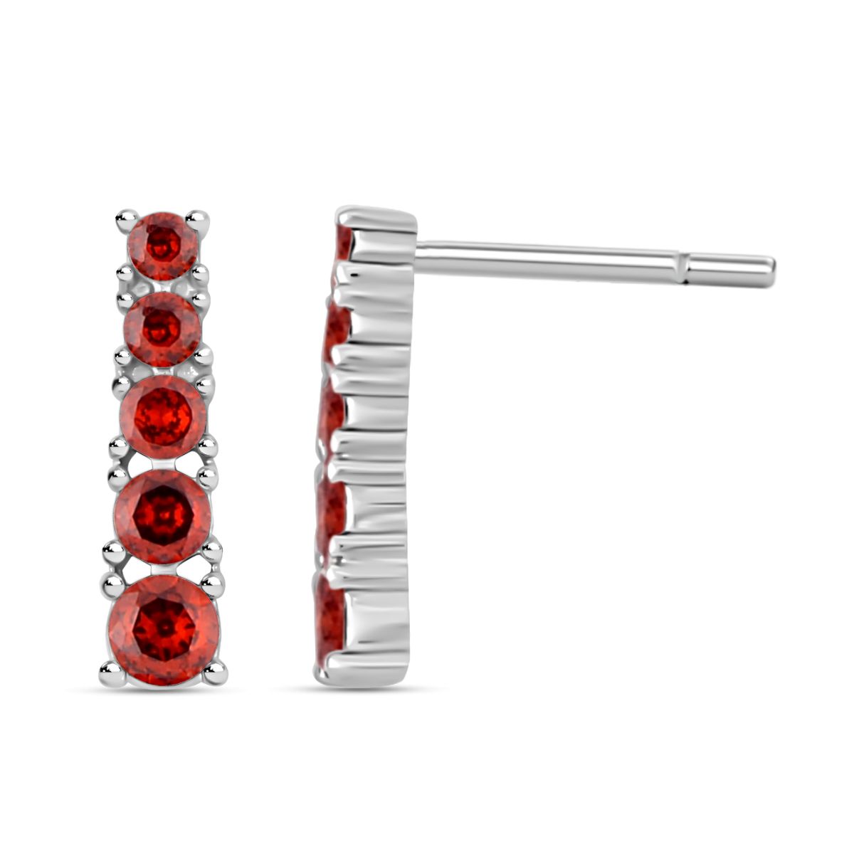2er Set - Brillantes, rotes, rund geschliffenes Kristall-Schmuckset, mit Ohrringe und Halskette 316L Edelstahl