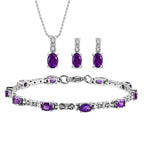 3er Set, afrikanische Amethyst Ohrringe, Armband, Anhänger mit Kette, Edelstahl, ca. 7.28 ct