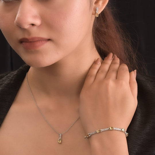3er Set, Citrin Ohrringe, Armband, Anhänger mit Kette, Edelstahl, ca. 7.28 ct