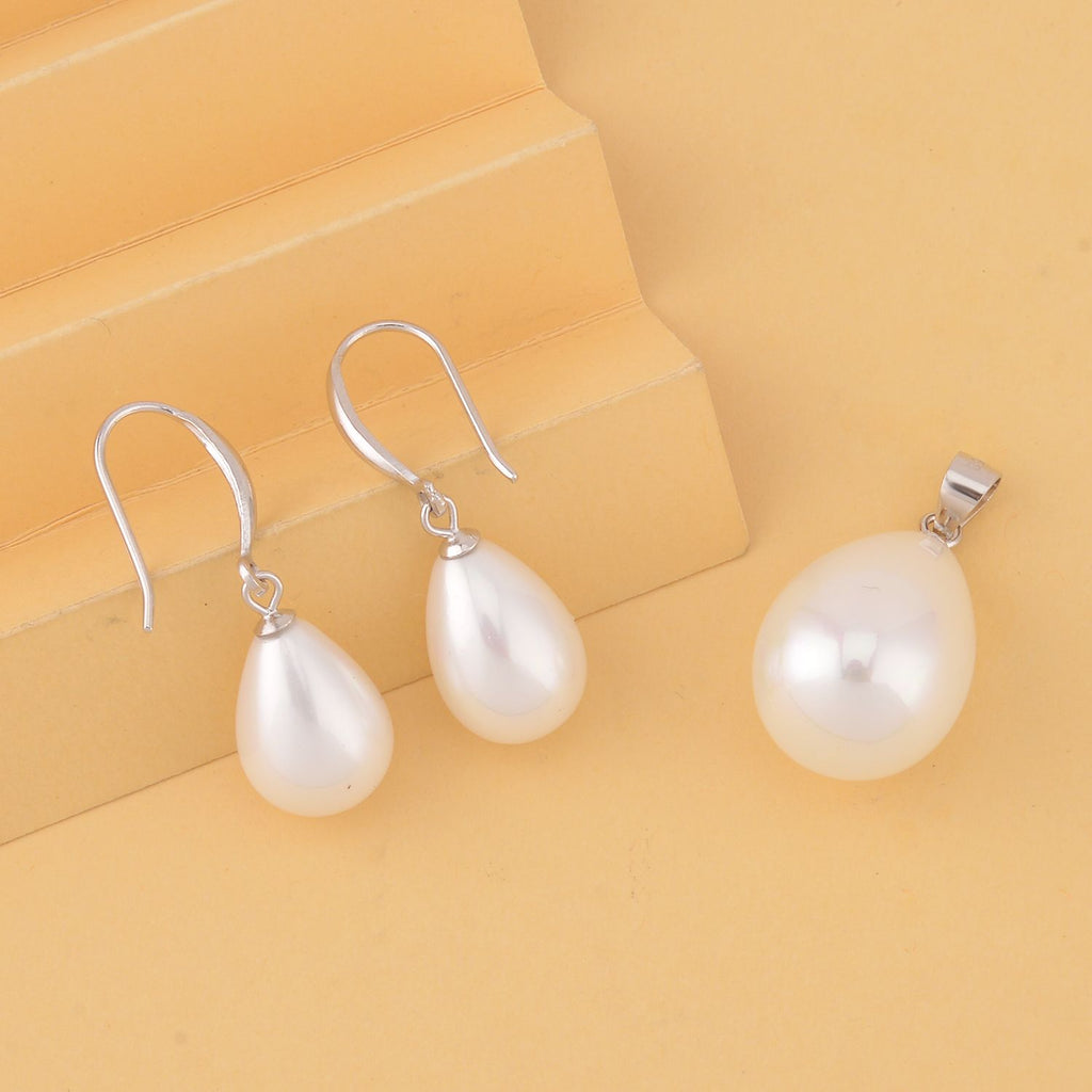 Weiße Muschelkernperle Schmuckset 925 Silber rhodiniert