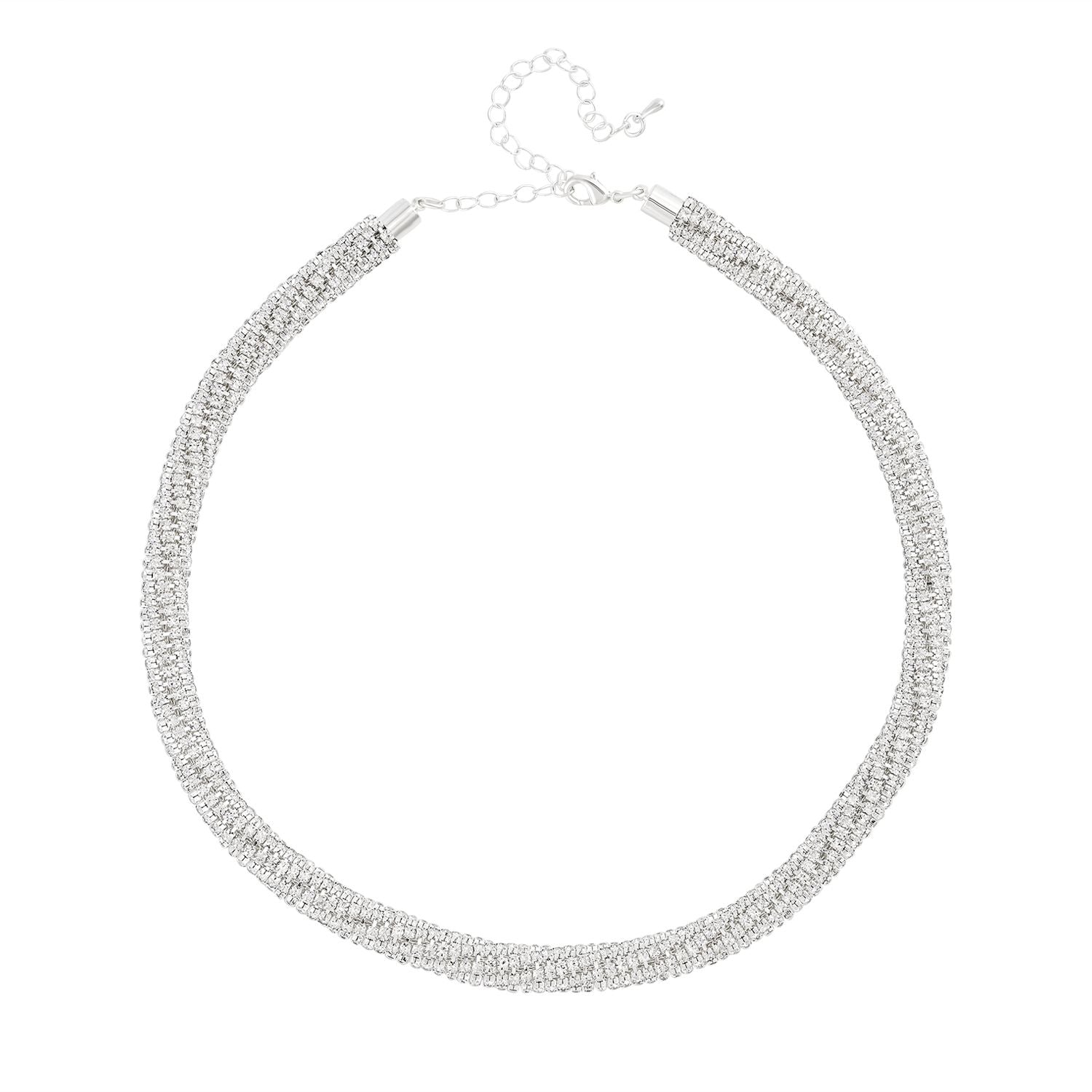 2er Set - Weißes Kristall Ohrringe und Halskette Schmuckset, reines Messing