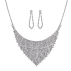 2er Set - Weißer Kristall Ohrringe und Halskette Schmuckset, silberfarben