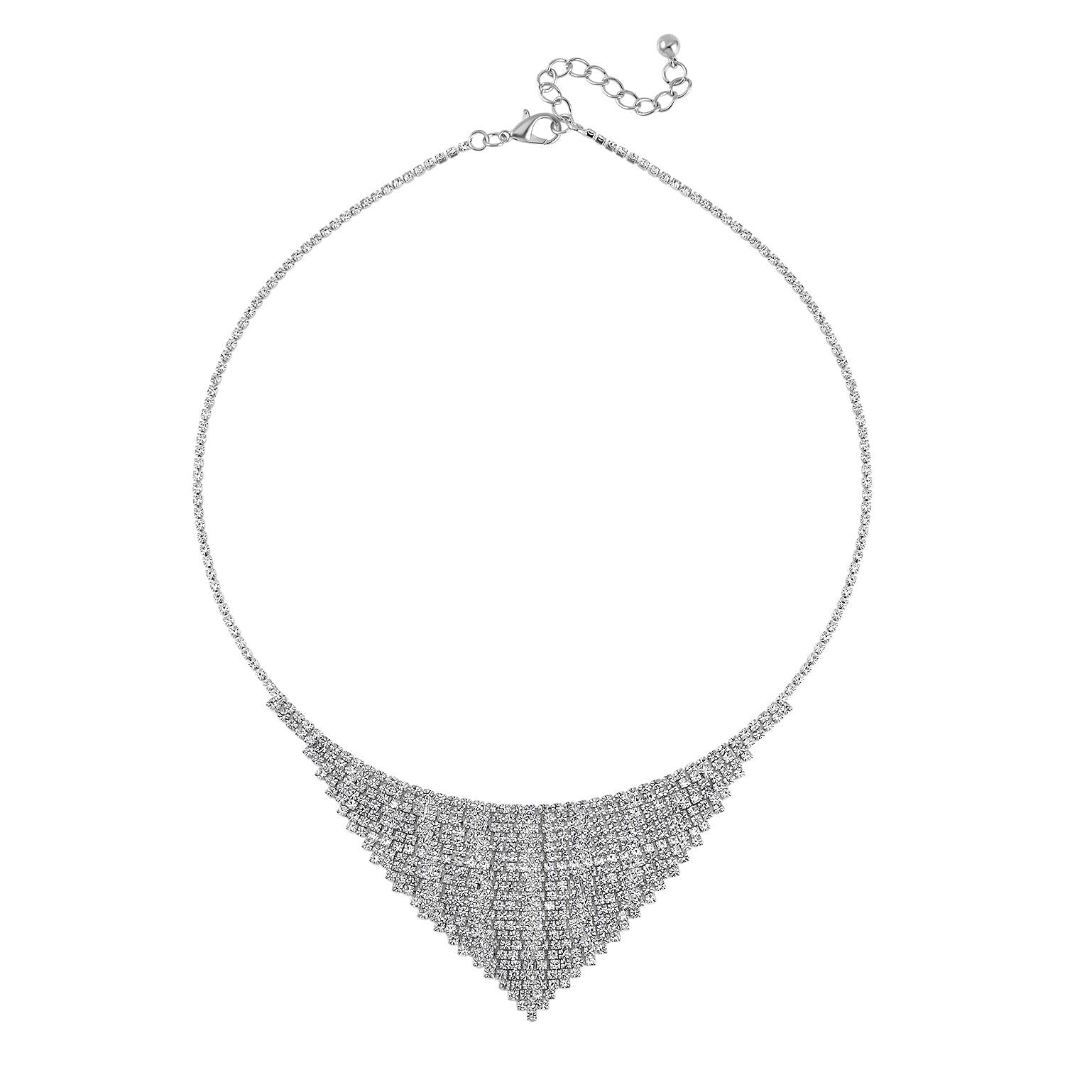 2er Set - Weißer Kristall Ohrringe und Halskette Schmuckset, silberfarben