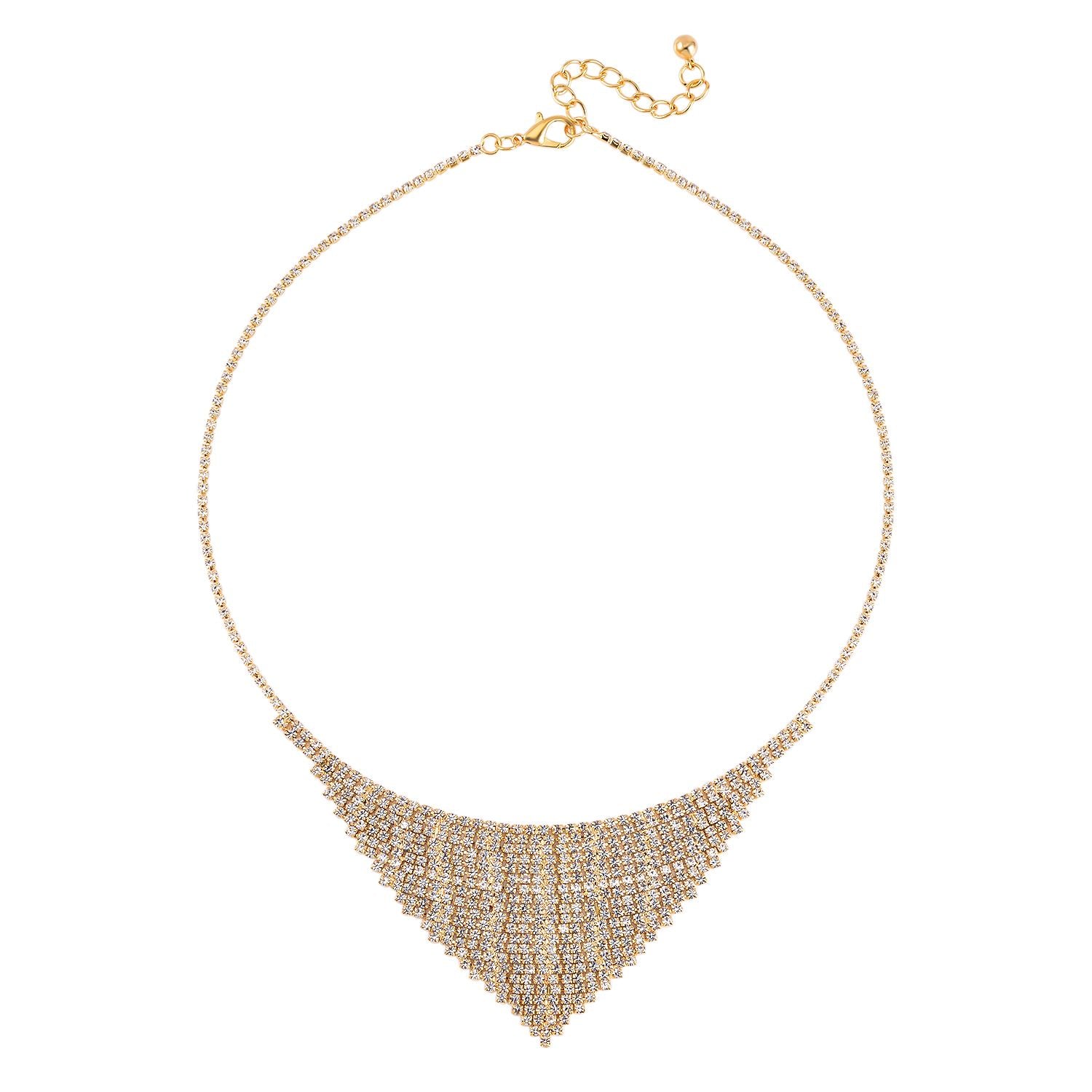 2er Set - Weißer Kristall Ohrringe und Halskette Schmuckset, goldfarben