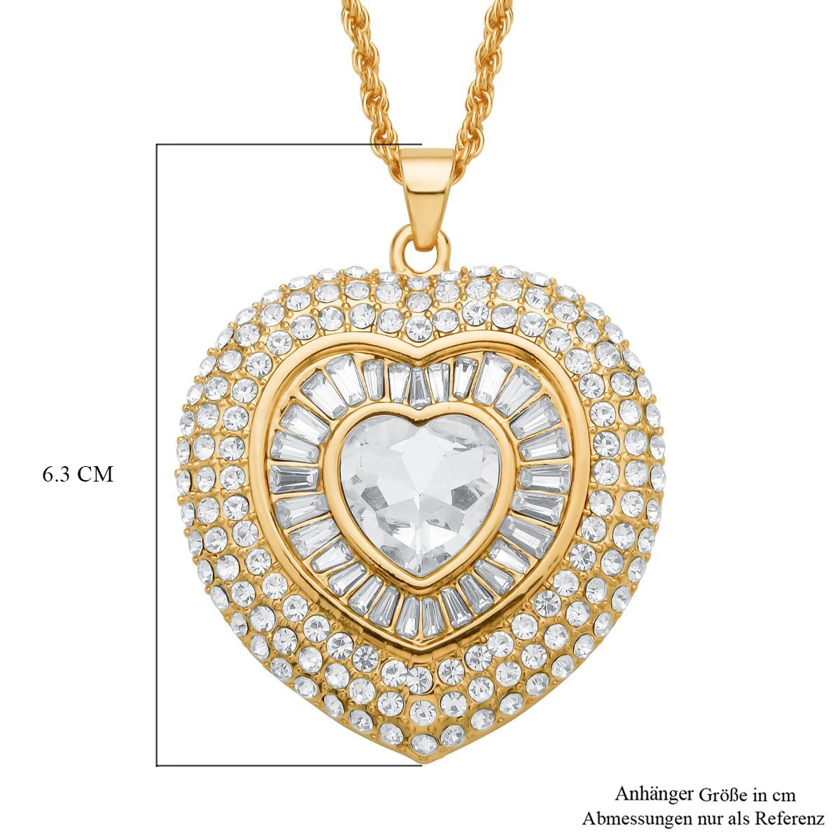 Weißer Kristall Anhänger mit Kette, ca. 70 cm + 5 cm Extender, Eisen und Legierung, Goldfarben