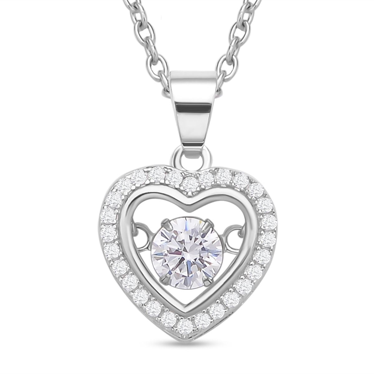 Weißer Zirkonia im herzförmigem Anhänger mit Kette, 925 Silber rhodiniert und Edelstahl, ca. 1,02 ct
