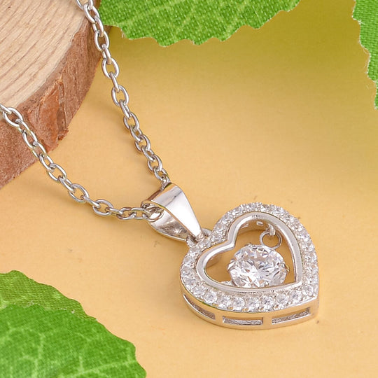 Weißer Zirkonia im herzförmigem Anhänger mit Kette, 925 Silber rhodiniert und Edelstahl, ca. 1,02 ct