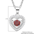 Roter und weißer Zirkonia im herzförmigem Anhänger mit Kette, 925 Silber rhodiniert und Edelstahl, ca. 1.02 ct