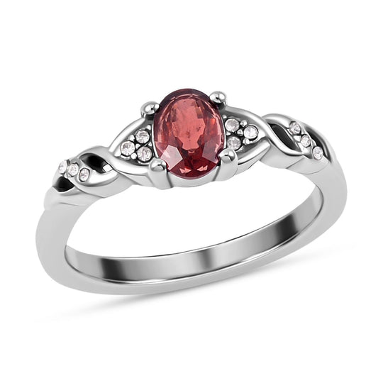 2er Set - Roter Granat Ring und Anhänger mit Kette Schmuckset, 316L Edelstahl ca. 0.60 ct