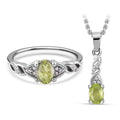 2er Set - Natürlicher Peridot Ring und Anhänger mit Kette Schmuckset, Reiner Edelstahl, ca. 0.60 ct