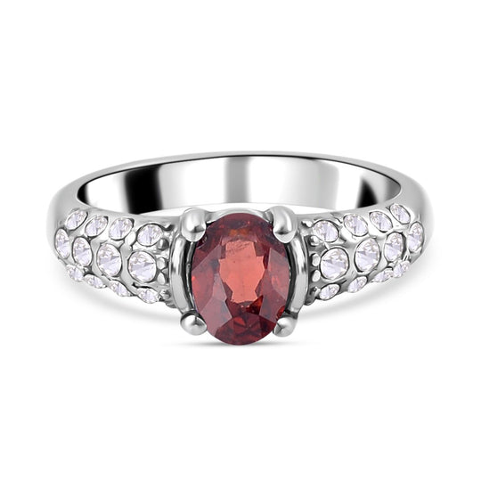 3er Set Roter Granat Anhänger mit Kette und Ring, 316L Edelstahl , ca. 0.60 ct