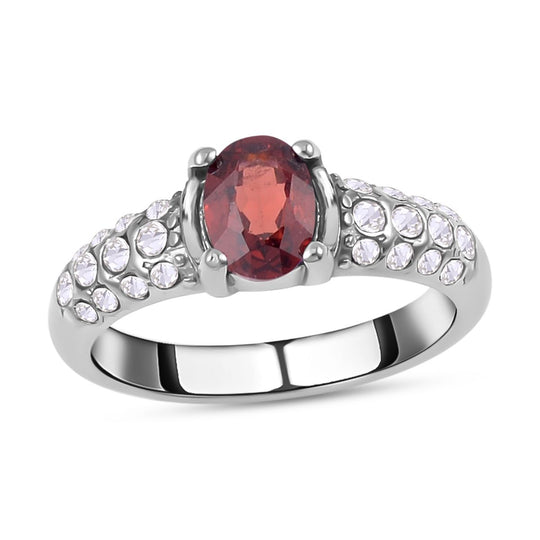 3er Set Roter Granat Anhänger mit Kette und Ring, 316L Edelstahl , ca. 0.60 ct