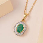 Kagem sambischer Smaragd, Moissanit Anhänger mit Kette, 925 Silber vergoldet ca. 1.31 ct