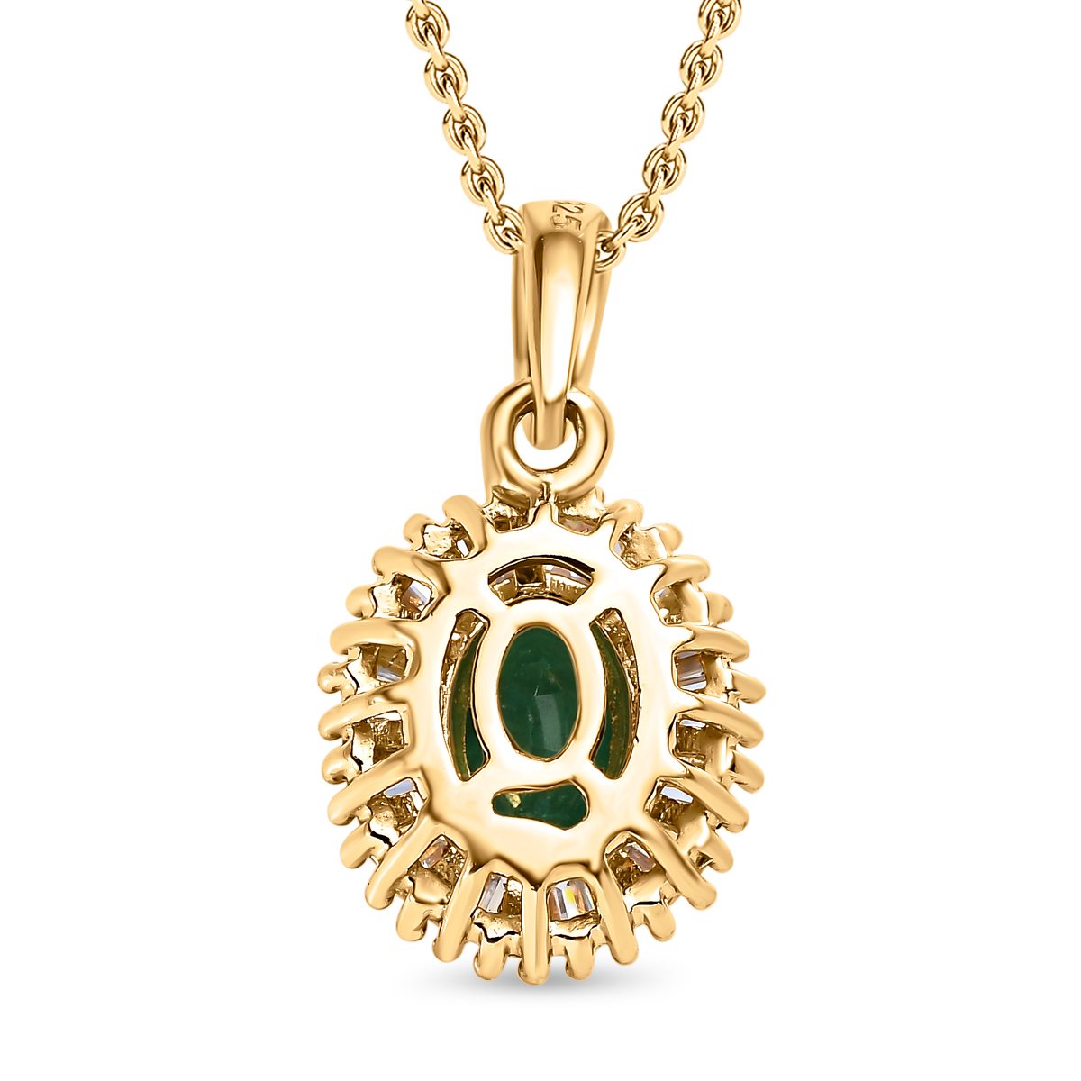 Kagem sambischer Smaragd, Moissanit Anhänger mit Kette, 925 Silber vergoldet ca. 1.31 ct