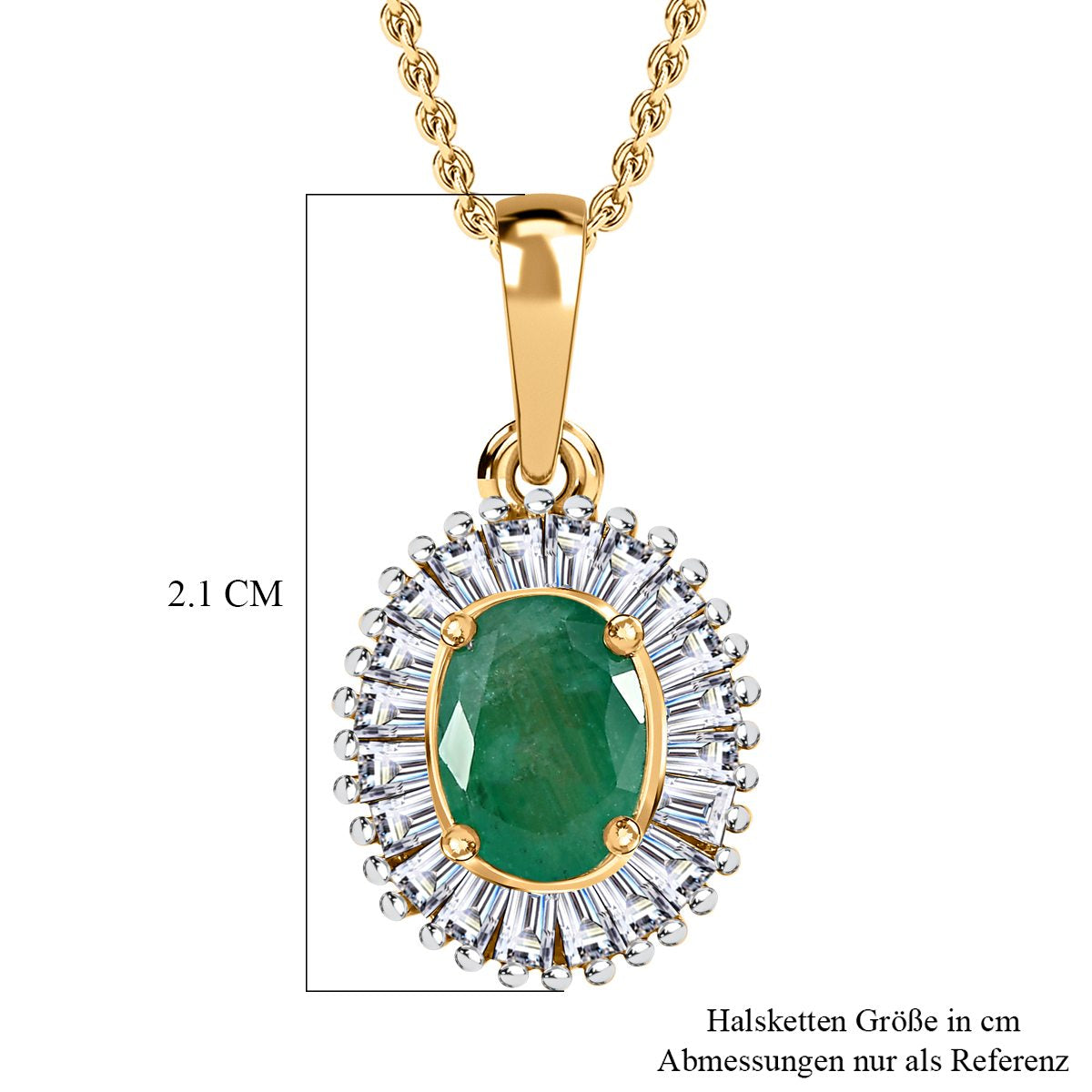 Kagem sambischer Smaragd, Moissanit Anhänger mit Kette, 925 Silber vergoldet ca. 1.31 ct