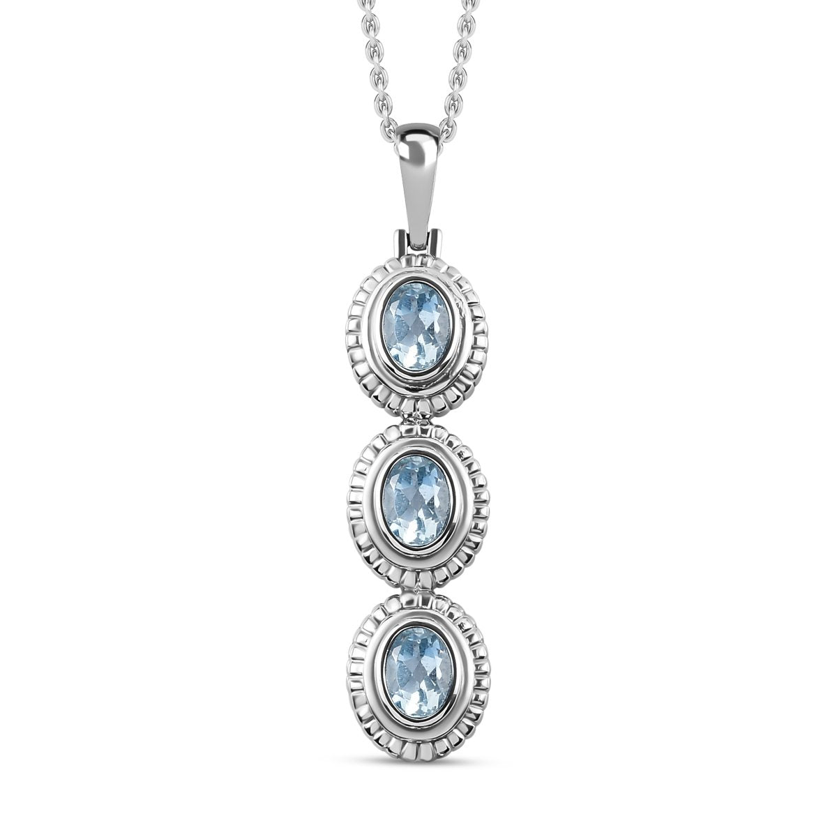 Himmelblauer Topas Anhänger mit Kette, Edelstahl ca. 2.25 ct