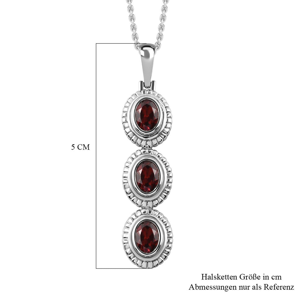 Roter Granat Anhänger mit Kette im Schmuckset, Edelstahl ca. 2,25 ct