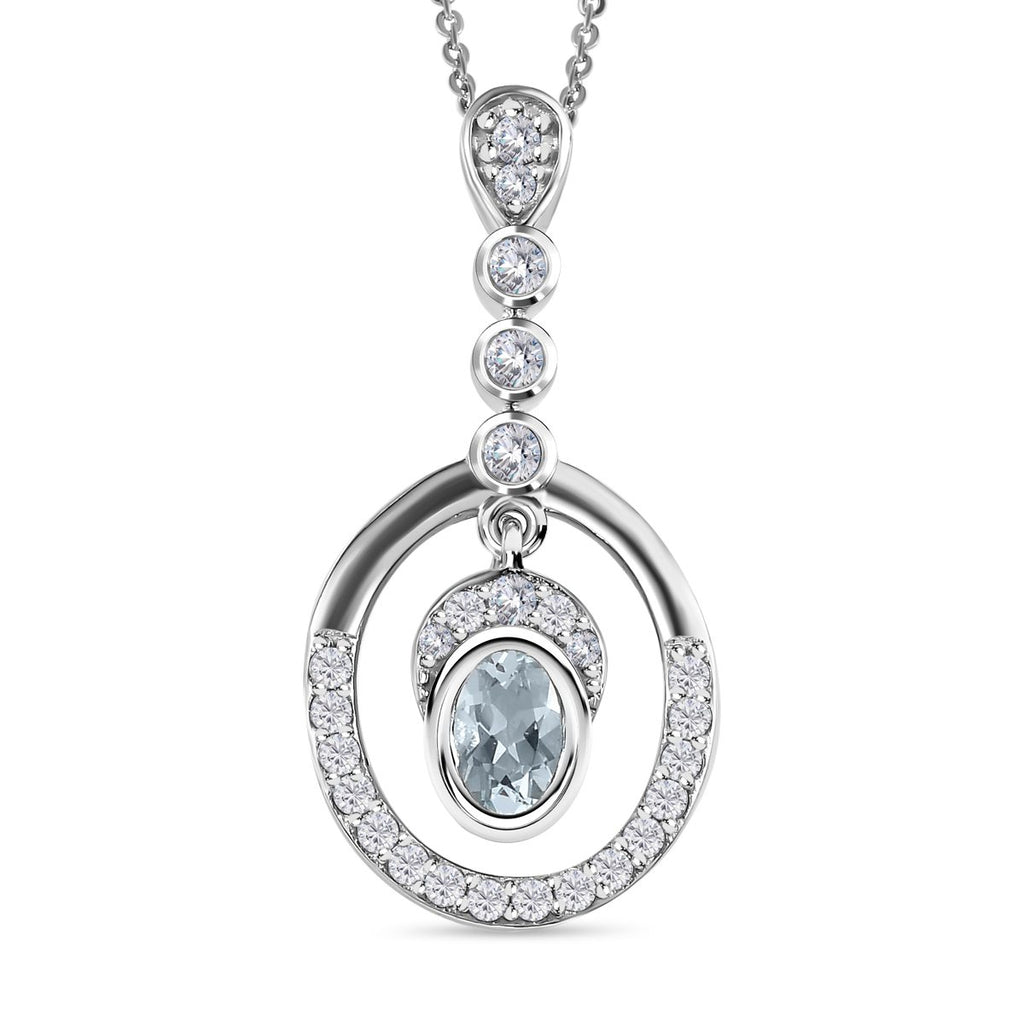 Espirito Santo Aquamarin und weißer Zirkon Anhänger mit Kette , 925 Silber platiniert ca. 1.31 ct