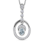 Espirito Santo Aquamarin und weißer Zirkon Anhänger mit Kette , 925 Silber platiniert ca. 1.31 ct
