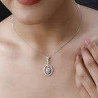 Espirito Santo Aquamarin und weißer Zirkon Anhänger mit Kette , 925 Silber platiniert ca. 1.31 ct