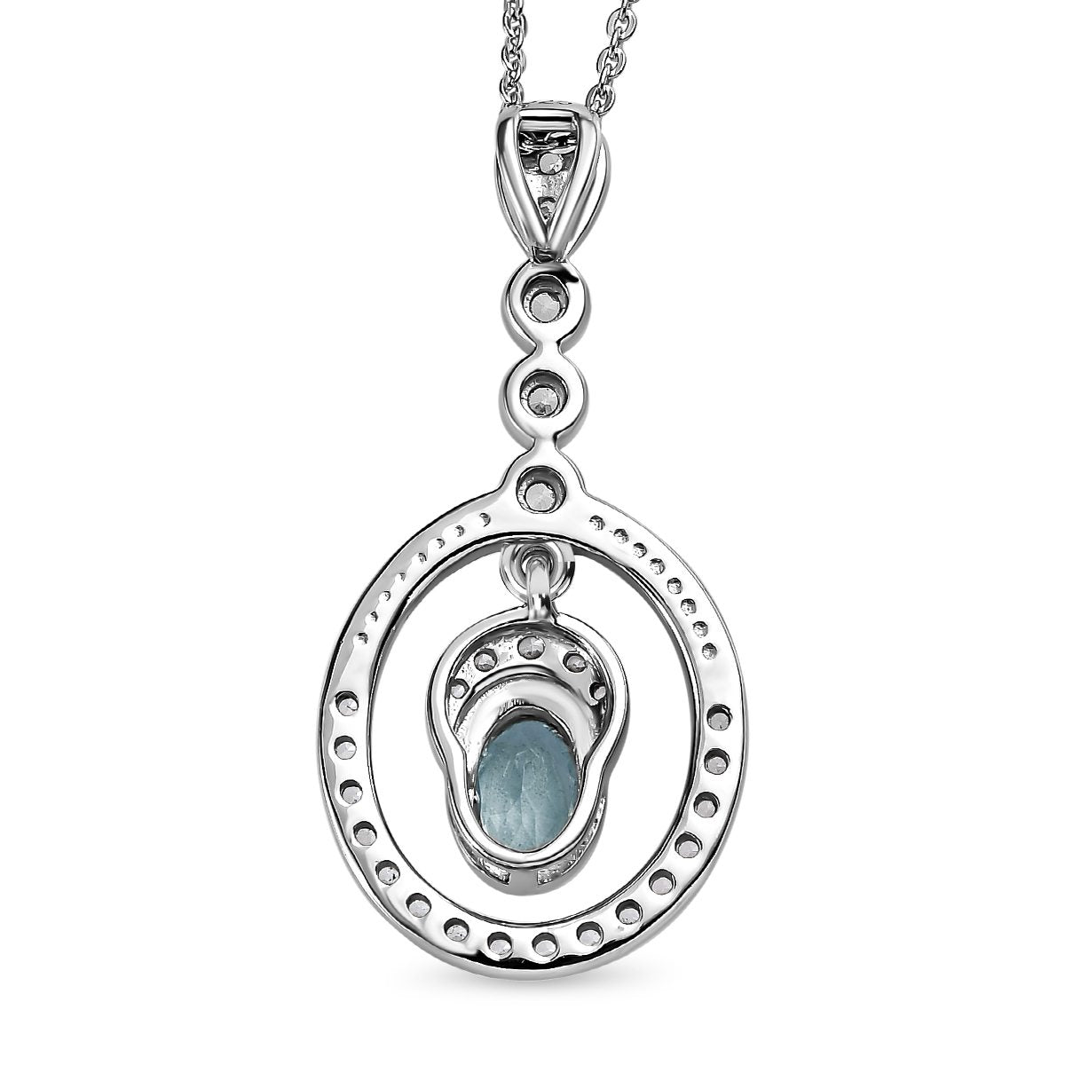 Espirito Santo Aquamarin und weißer Zirkon Anhänger mit Kette , 925 Silber platiniert ca. 1.31 ct