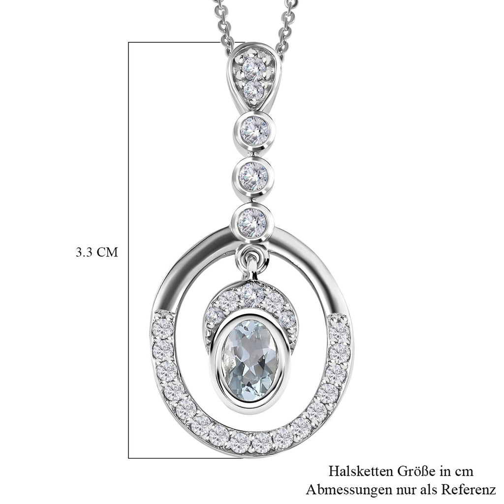 Espirito Santo Aquamarin und weißer Zirkon Anhänger mit Kette , 925 Silber platiniert ca. 1.31 ct
