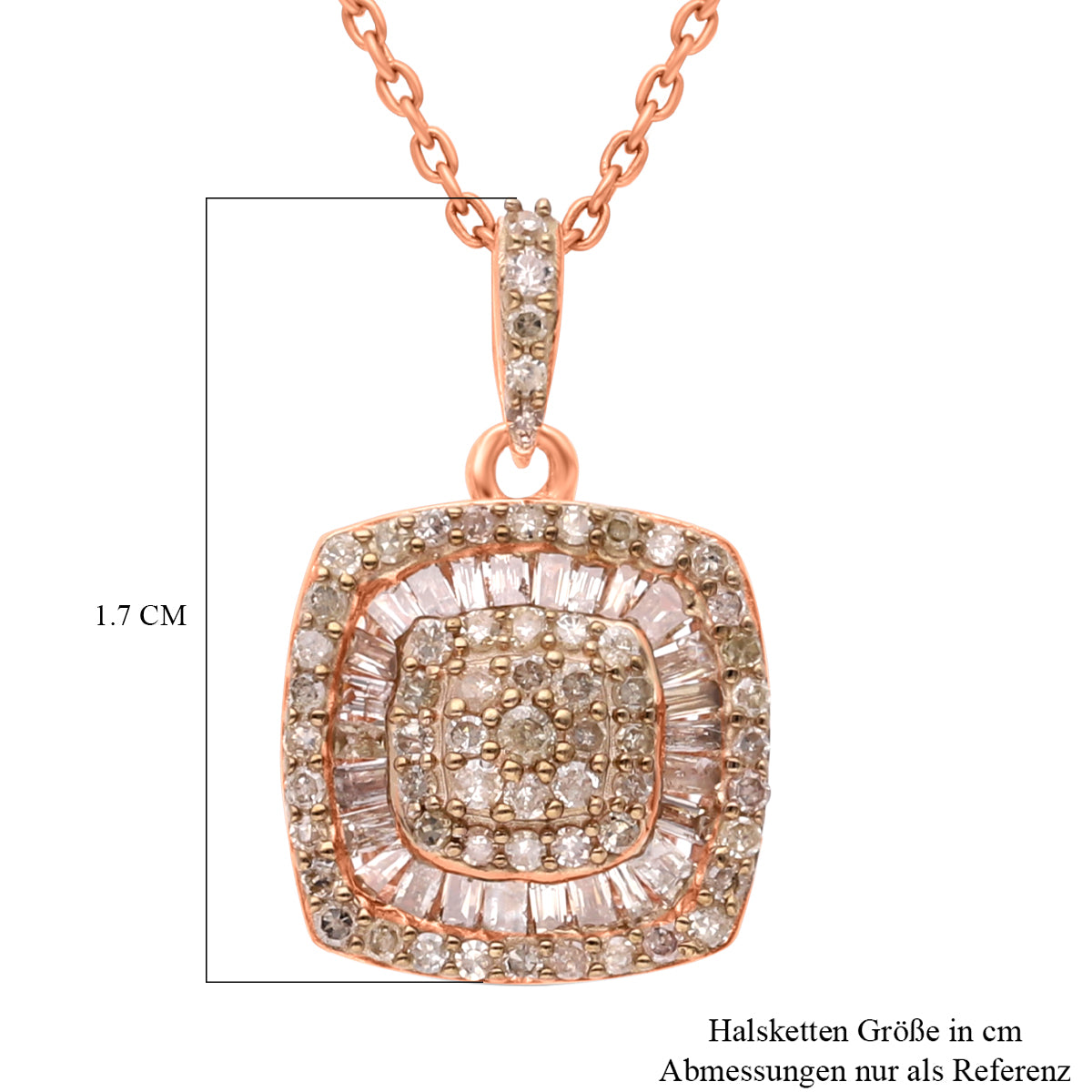Natürlicher Champagner Diamant Anhänger mit Kette, 925 Silber Roségold Vermeil, ca. 0.50 ct