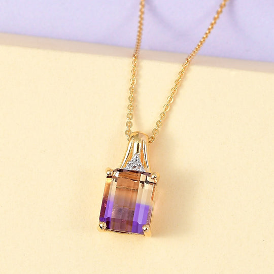 AAA Ametrin, Weißer Zirkon Anhänger mit Kette, 925 Silber vergoldet ca. 3.28 ct