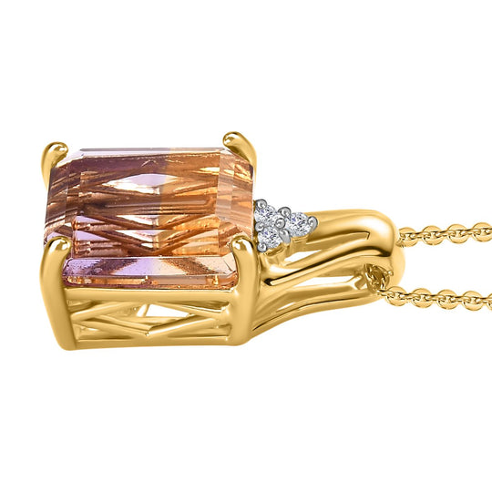 AAA Ametrin, Weißer Zirkon Anhänger mit Kette, 925 Silber vergoldet ca. 3.28 ct