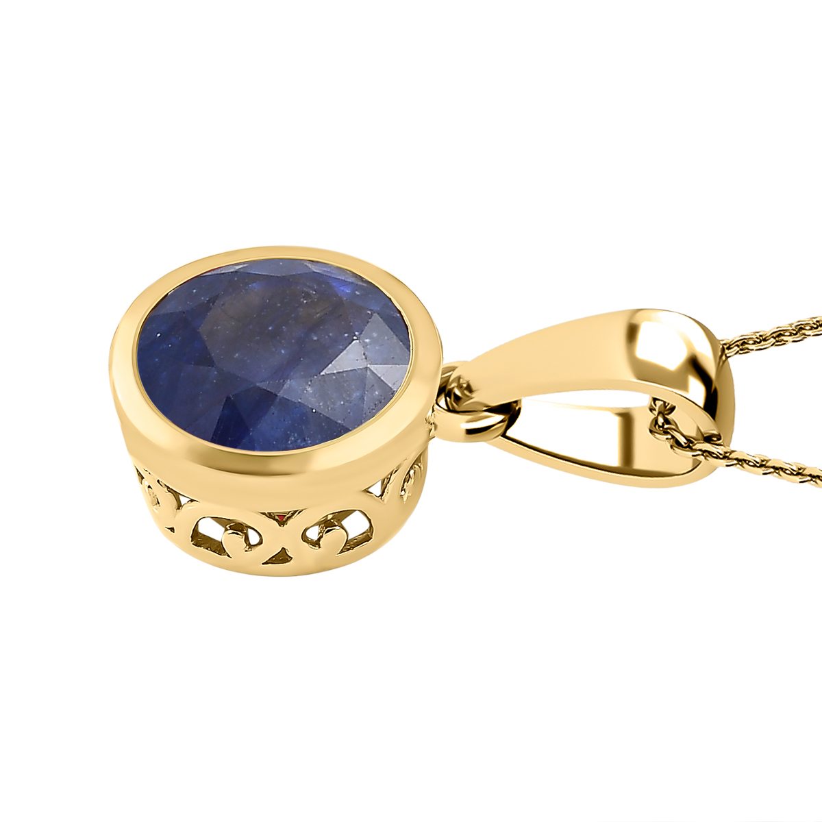 Masoala Saphir (Fissure gefüllt) Anhänger mit Kette, 925 Silber Gelbgold Vermeil ca. 2.88 ct