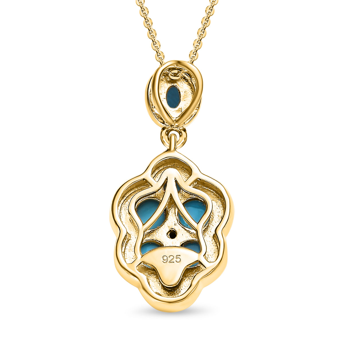Amerikanischer, natürlicher Sleeping Beauty Türkis Anhänger mit Kette, 925 Silber Gelbgold Vermeil, ca. 1.70 ct