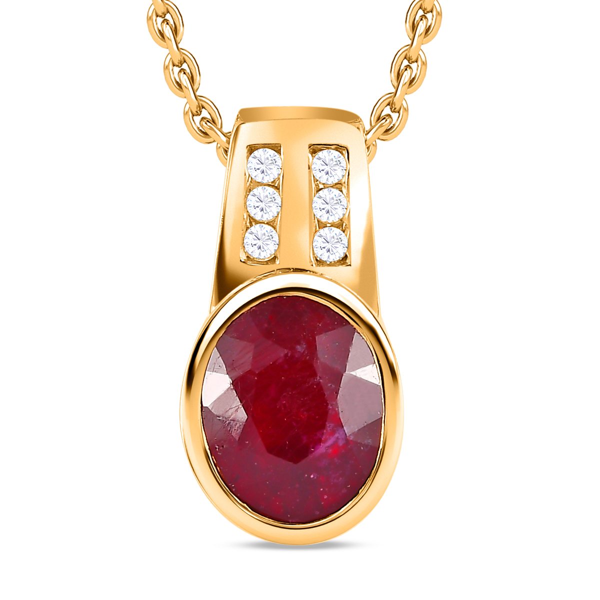 Afrikanischer Rubin (Fissure gefüllt), Weißer Zirkon Schmuckset 925 Silber vergoldet ca. 2.41 ct