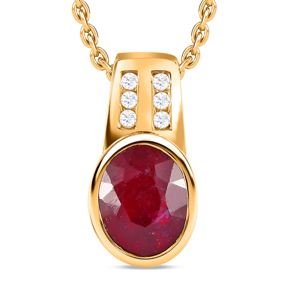Afrikanischer Rubin (Fissure gefüllt), Weißer Zirkon Schmuckset 925 Silber vergoldet ca. 2.41 ct