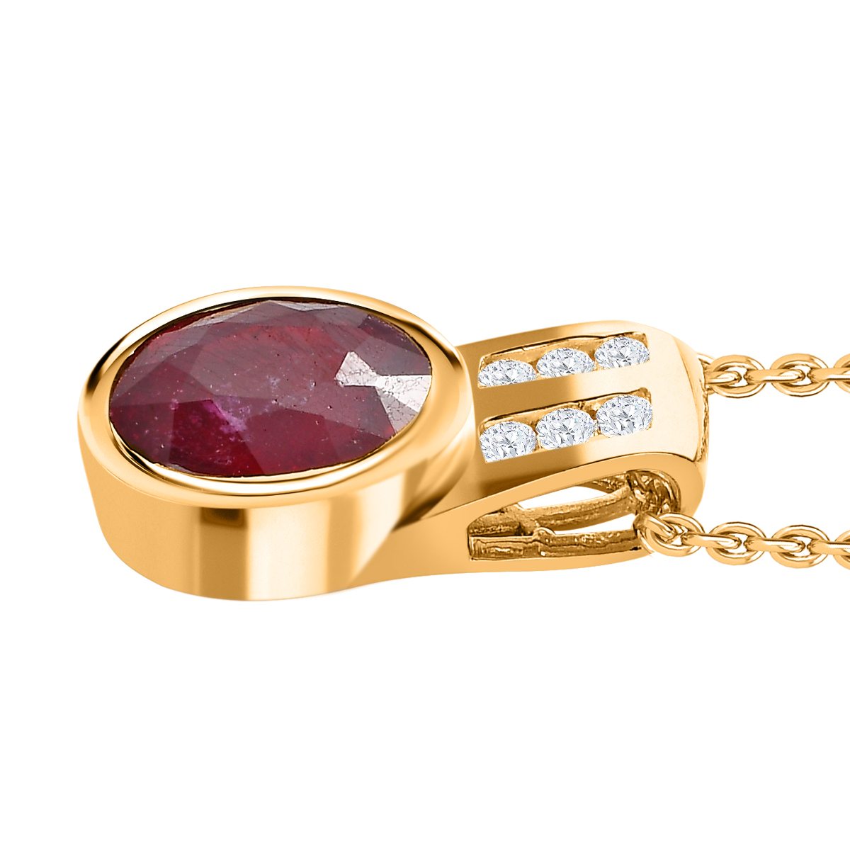 Afrikanischer Rubin (Fissure gefüllt), Weißer Zirkon Schmuckset 925 Silber vergoldet ca. 2.41 ct