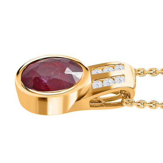 Afrikanischer Rubin (Fissure gefüllt), Weißer Zirkon Schmuckset 925 Silber vergoldet ca. 2.41 ct