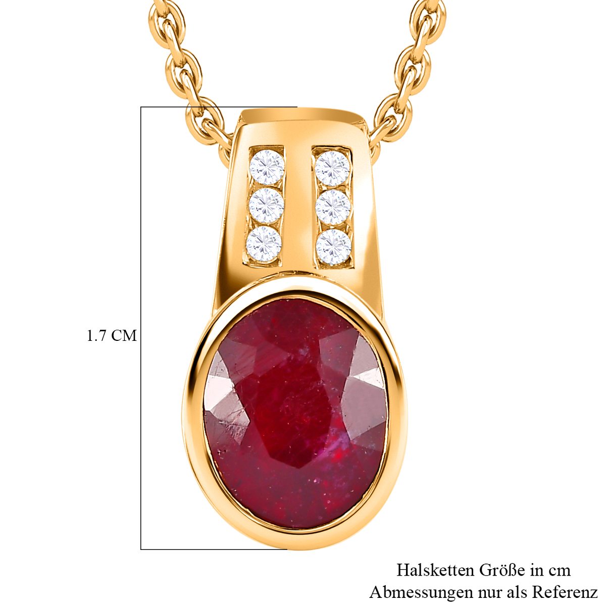Afrikanischer Rubin (Fissure gefüllt), Weißer Zirkon Schmuckset 925 Silber vergoldet ca. 2.41 ct