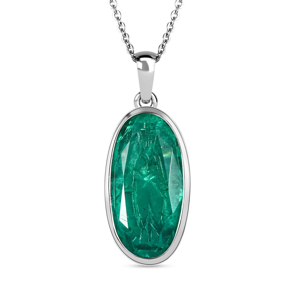 Smaragd-Quarz-Triplette-Anhänger mit Kette, 925 Silber platiniert ca. 9.00 ct
