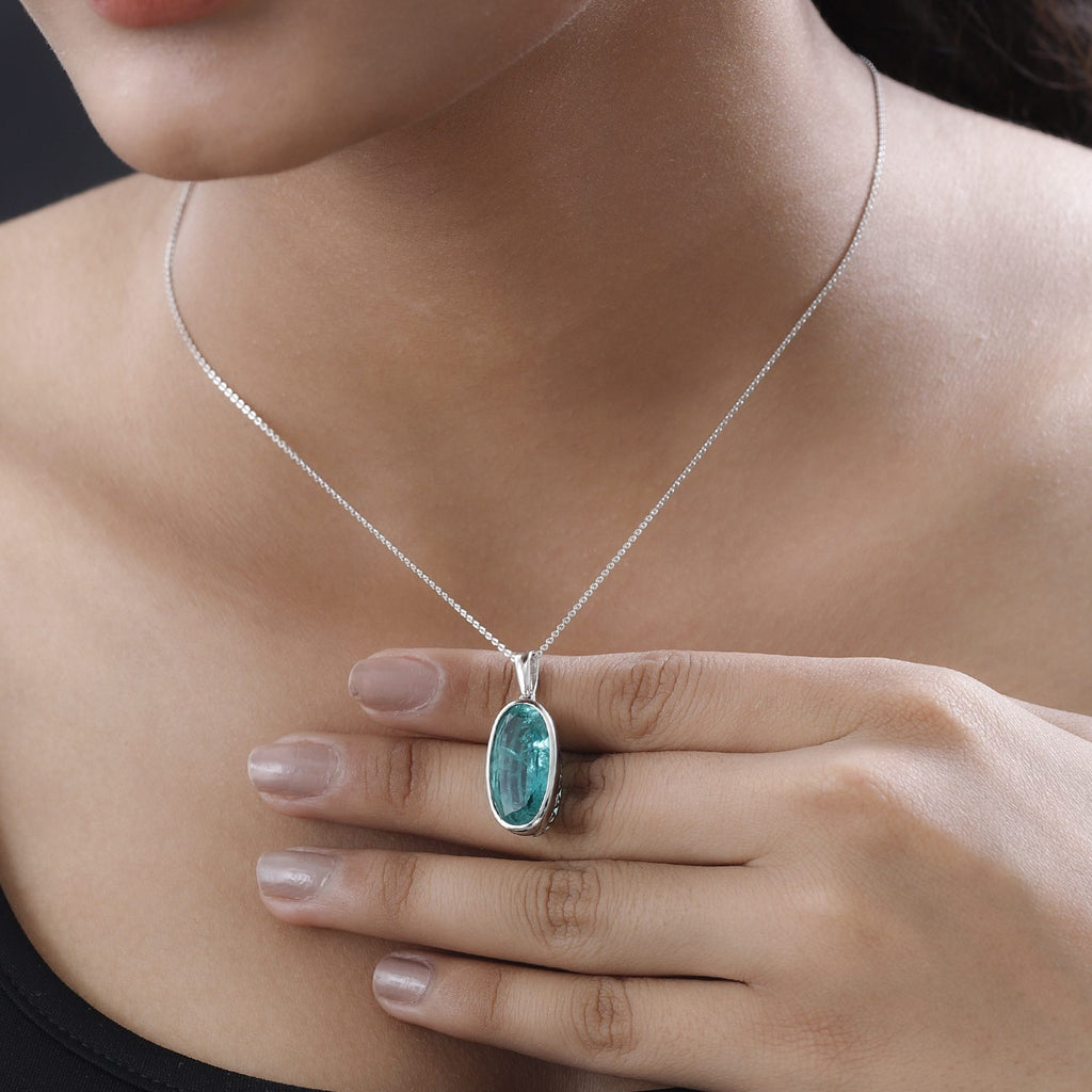 Smaragd-Quarz-Triplette-Anhänger mit Kette, 925 Silber platiniert ca. 9.00 ct