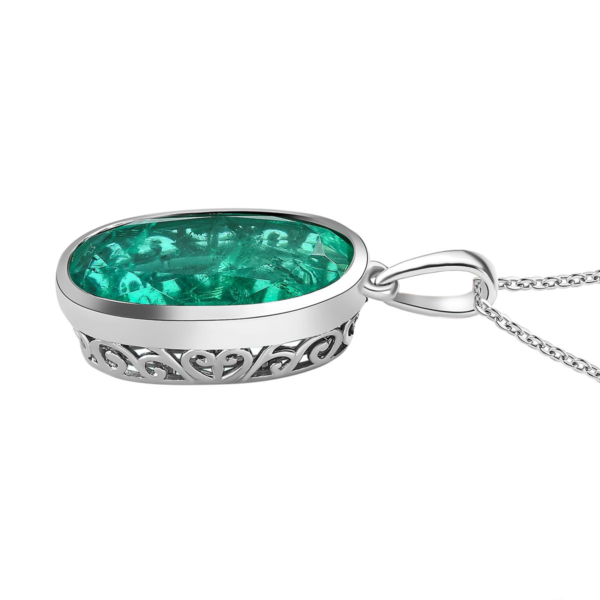 Smaragd-Quarz-Triplette-Anhänger mit Kette, 925 Silber platiniert ca. 9.00 ct