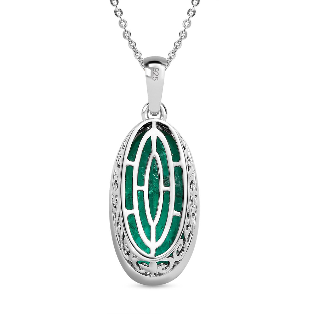 Smaragd-Quarz-Triplette-Anhänger mit Kette, 925 Silber platiniert ca. 9.00 ct