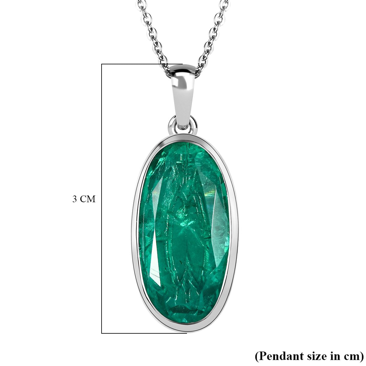 Smaragd-Quarz-Triplette-Anhänger mit Kette, 925 Silber platiniert ca. 9.00 ct