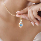 Schweizer Blautopas, weißer Zirkon Anhänger mit Kette, 925 Silber Gelbgold Vermeil, ca. 1.46 ct