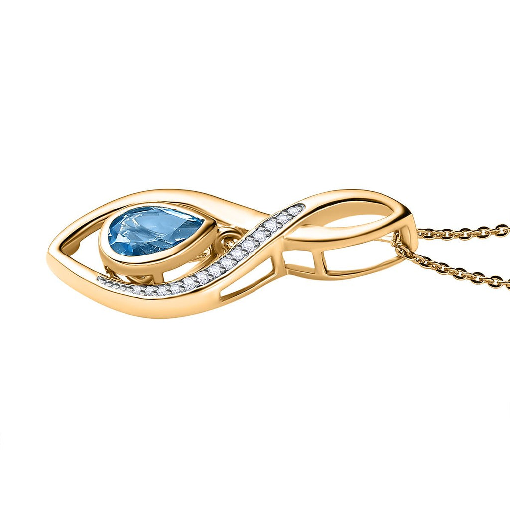 Schweizer Blautopas, weißer Zirkon Anhänger mit Kette, 925 Silber Gelbgold Vermeil, ca. 1.46 ct