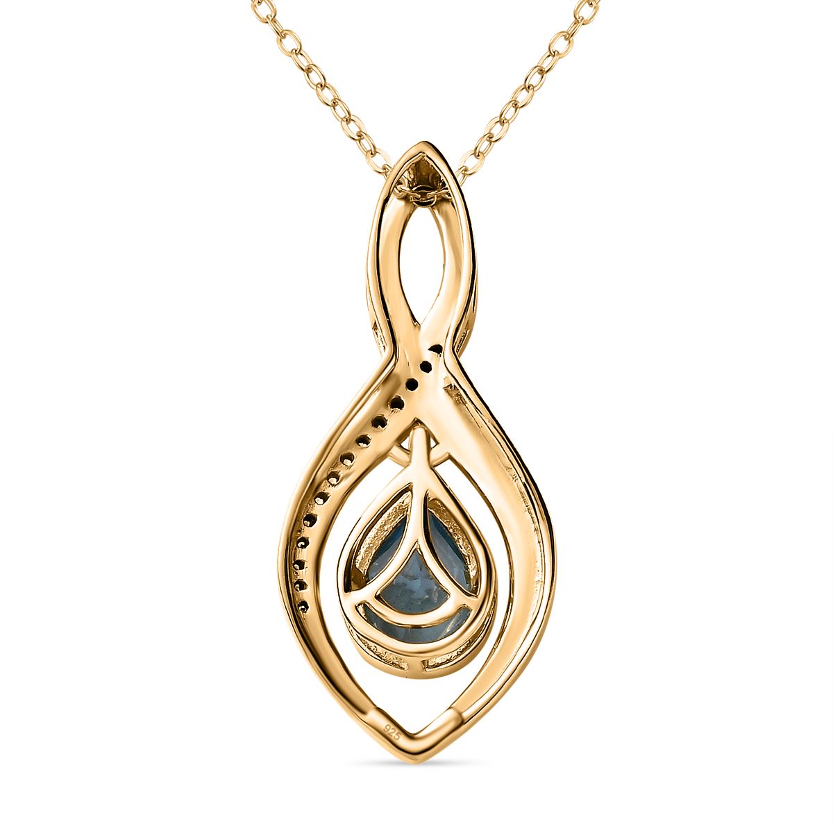 Schweizer Blautopas, weißer Zirkon Anhänger mit Kette, 925 Silber Gelbgold Vermeil, ca. 1.46 ct