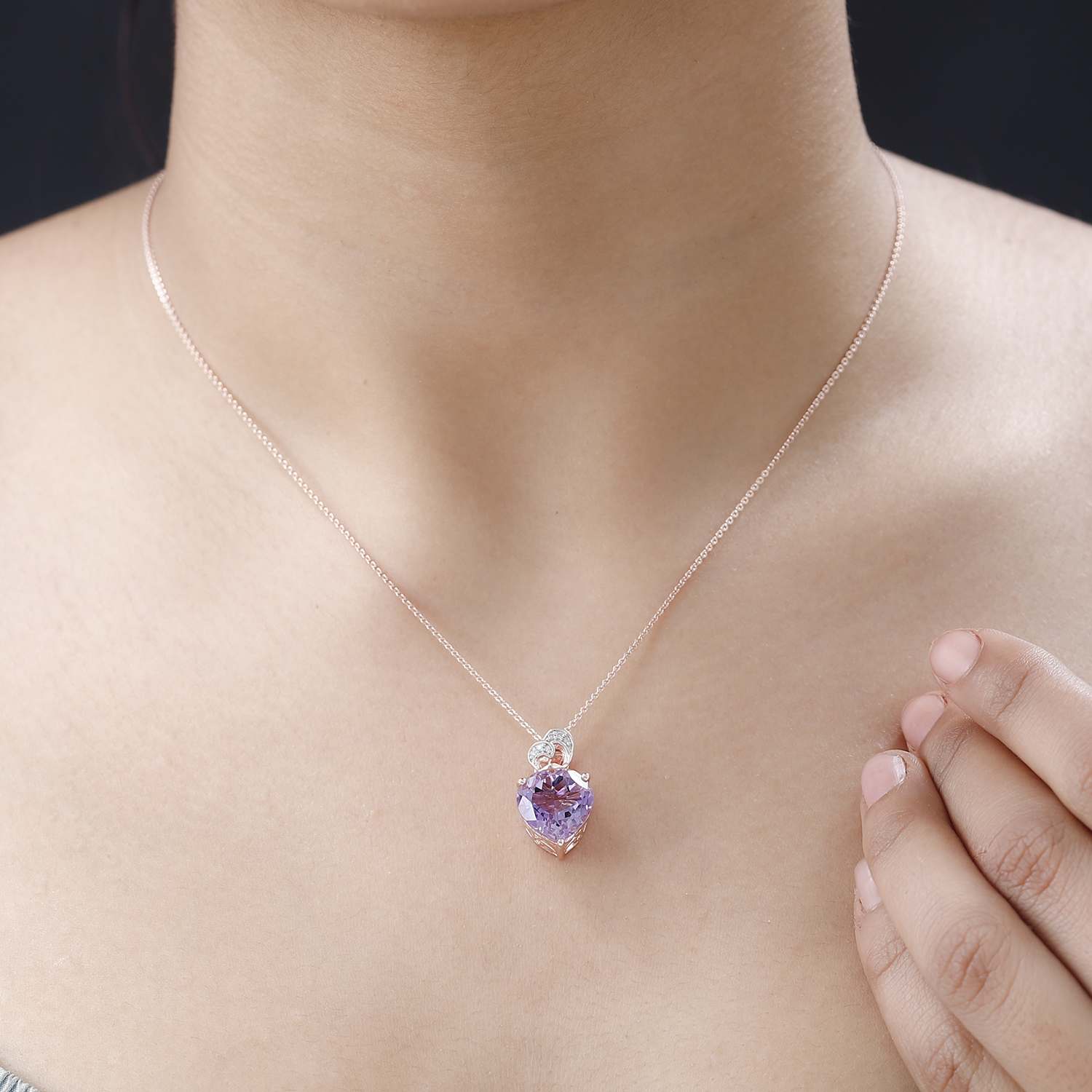 GP Amore Kollektion - Rose de France Amethyst und Kanchanaburi blauer Saphir-Anhänger mit Kette, ca. 50 cm, 925 Silber Roségold Vermeil ca. 6.24 ct
