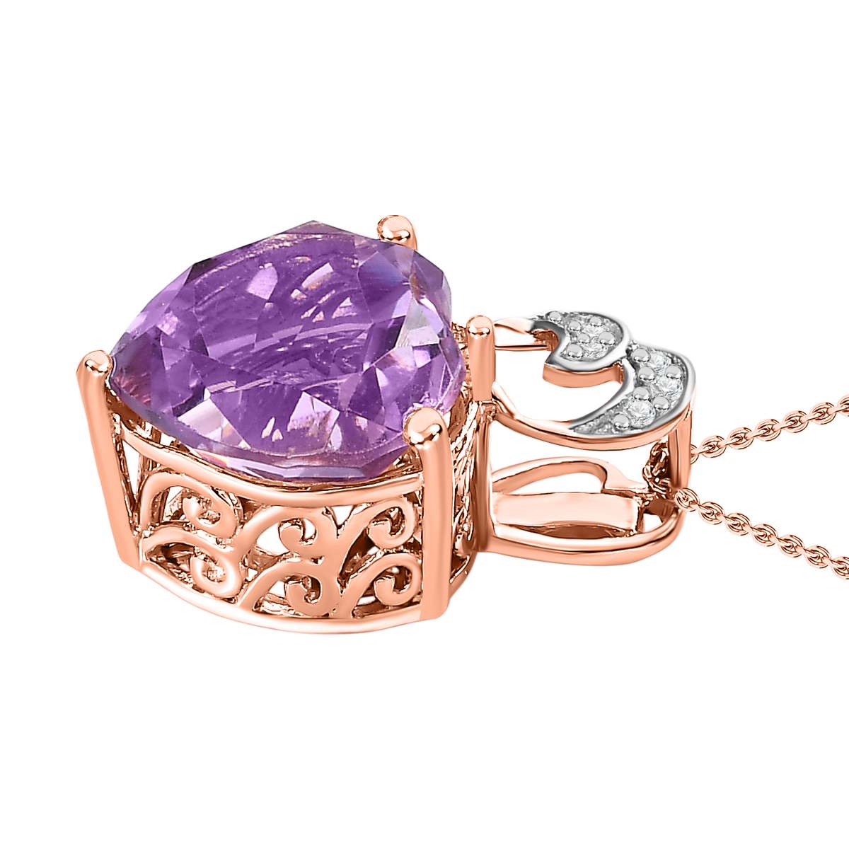 GP Amore Kollektion - Rose de France Amethyst und Kanchanaburi blauer Saphir-Anhänger mit Kette, ca. 50 cm, 925 Silber Roségold Vermeil ca. 6.24 ct