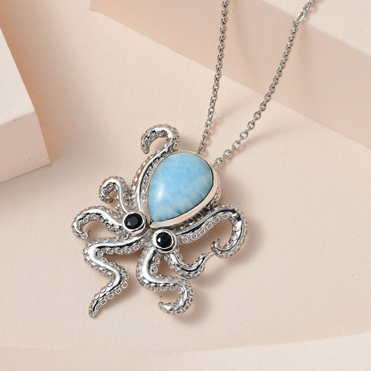GP Kollektion - Larimar, Schwarzer Spinell Anhänger mit Kette, 925 Silber platiniert ca. 6.83 ct