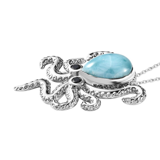 GP Kollektion - Larimar, Schwarzer Spinell Anhänger mit Kette, 925 Silber platiniert ca. 6.83 ct