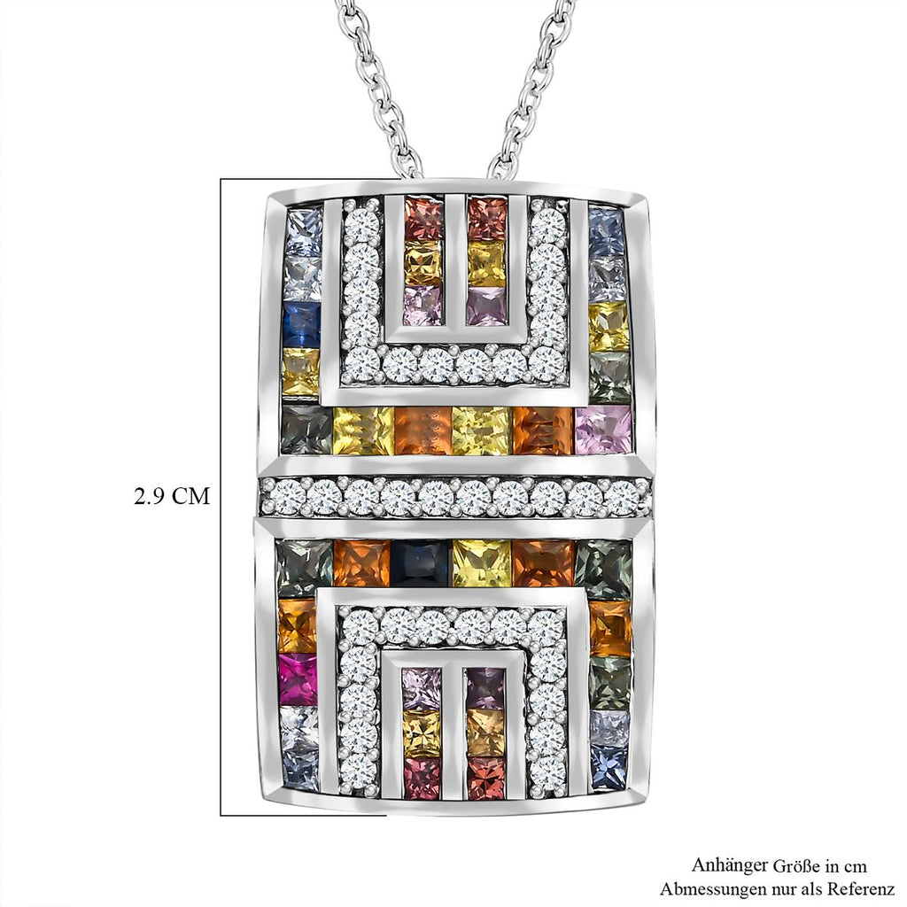 Mehrfarbig Saphir Anhänger mit Kette, 925 Silber platiniert ca. 3.87 ct